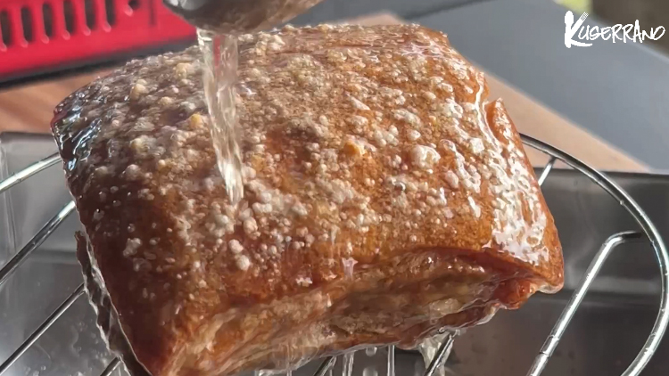 heat some oil and pour on pork belly skin